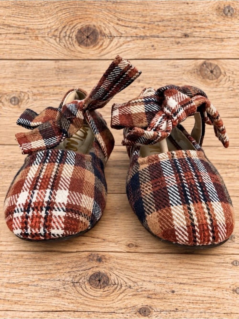 Sam Edelman Kids Felicity Rust Plaid Bow Ballet Flats Girls Navy Cream Size 2Y
